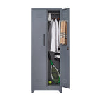 Armoire de rangement haute en acier avec porte verrouillable et tringle – Gris / Gris+Blanc, Anti-rouille, Ventilée