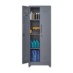Armoire de rangement haute en acier avec porte verrouillable et tringle – Gris / Gris+Blanc, Anti-rouille, Ventilée