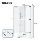Armoire de rangement haute avec 2 portes et 1 tiroir – Blanc, MDF, Étagères réglables