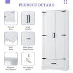 Armoire de rangement haute avec 2 portes et 1 tiroir – Blanc, MDF, Étagères réglables