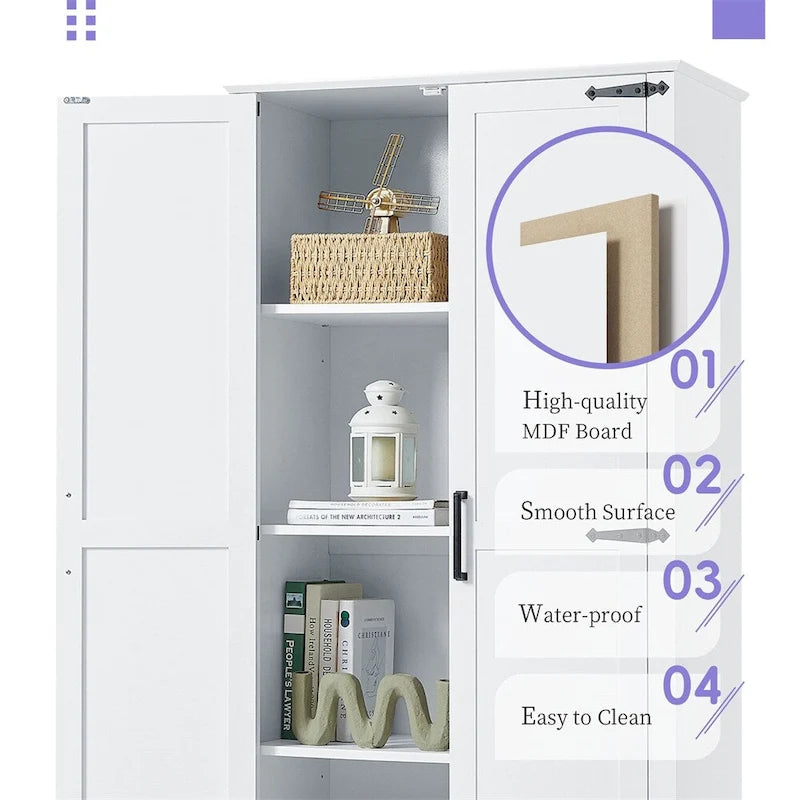 Armoire de rangement haute avec 2 portes et 1 tiroir – Blanc, MDF, Étagères réglables