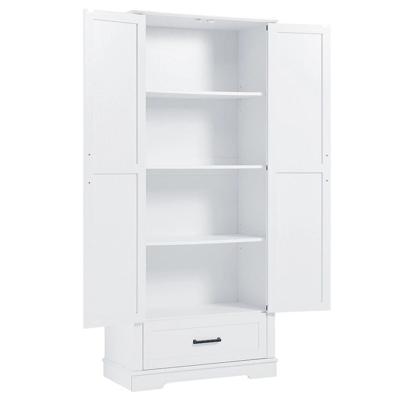 Armoire de rangement haute avec 2 portes et 1 tiroir – Blanc, MDF, Étagères réglables