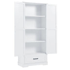 Armoire de rangement haute avec 2 portes et 1 tiroir – Blanc, MDF, Étagères réglables