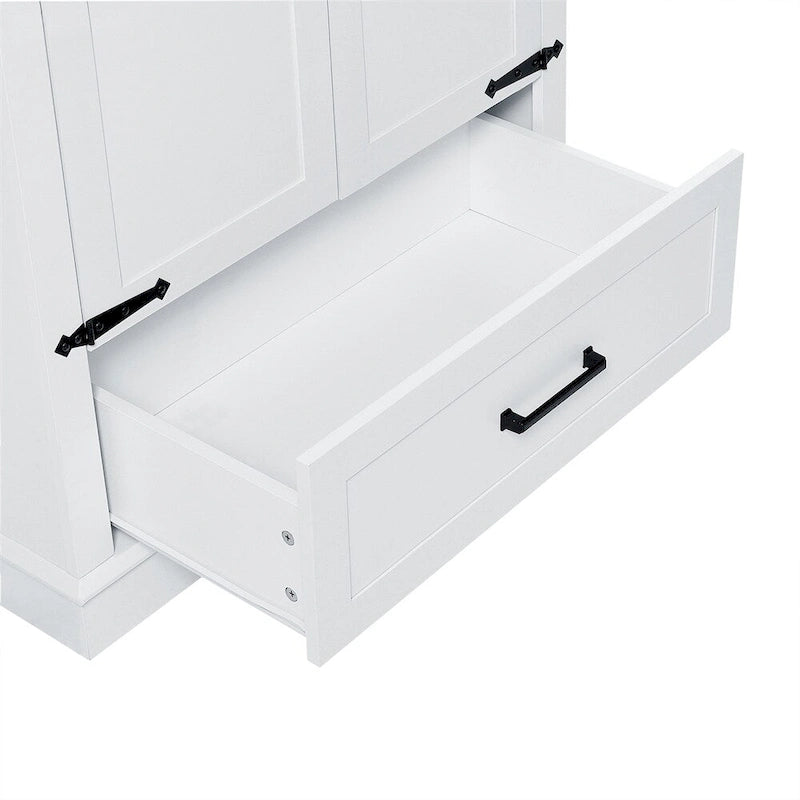 Armoire de rangement haute avec 2 portes et 1 tiroir – Blanc, MDF, Étagères réglables