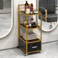 Chariot de rangement à roulettes 3 niveaux pour salon de coiffure avec tiroir – Doré et noir / Doré et blanc, cadre en métal, plateau façon marbre