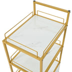Chariot de rangement à roulettes 3 niveaux pour salon de coiffure avec tiroir – Doré et noir / Doré et blanc, cadre en métal, plateau façon marbre