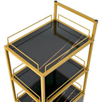 Chariot de rangement à roulettes 3 niveaux pour salon de coiffure avec tiroir – Doré et noir / Doré et blanc, cadre en métal, plateau façon marbre