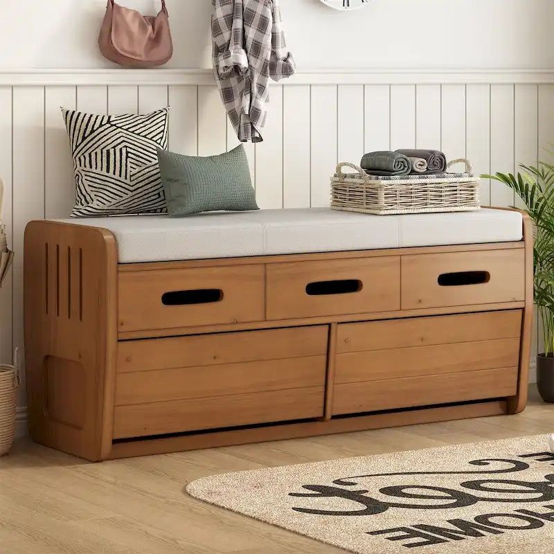 Banc de rangement rustique avec 2 tiroirs
