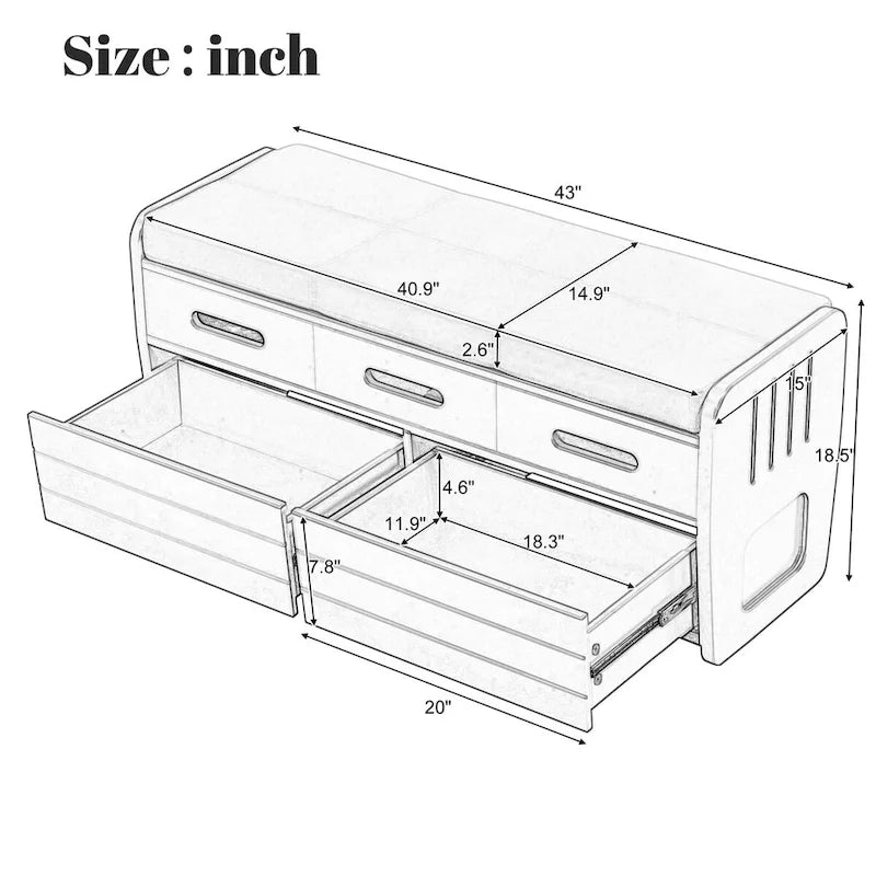 Banc de rangement rustique avec 2 tiroirs