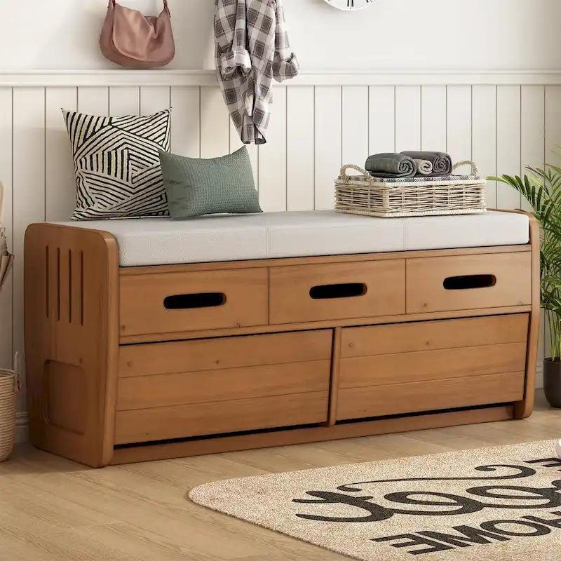 Banc de rangement rustique avec 2 tiroirs