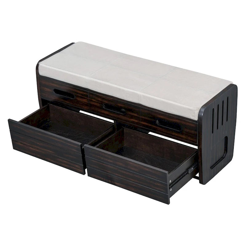 Banc de rangement rustique avec 2 tiroirs