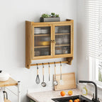 Roomfitters 24.8 Vintage Glass Door Wall Cabinet with Double Doors, Three-Tier Storage, and Towel Rack
