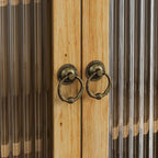 Meuble Haut de Salle de Bain Mural à Double Porte Vitrée avec 3 Étages de Rangement et Porte-Serviettes – Bois Naturel, Finition Polie, 63 cm (L)
