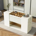 Commode 6 tiroirs avec plateau en verre et étagères ouvertes – Blanc crème, style îlot moderne