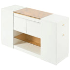 Commode 6 tiroirs avec plateau en verre et étagères ouvertes – Blanc crème, style îlot moderne